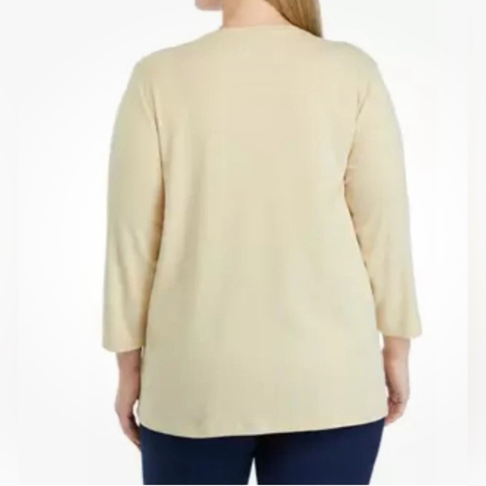 Kim Rogers Perfectly Soft size L 3/4 Sleeve Cat Graphic Top NWOT Beige crew-neck - Picture 6 of 16